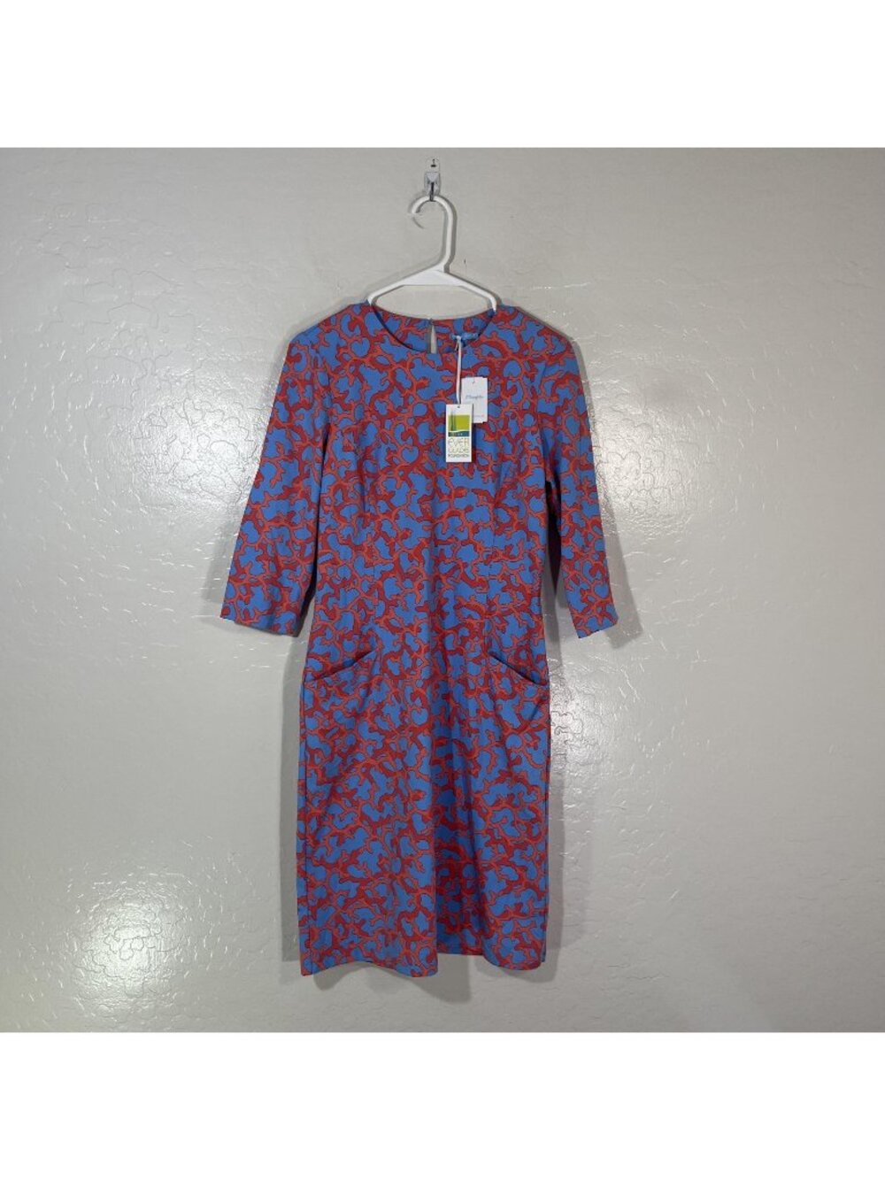 J.McLaughlin Catalyst Dress Womens Small Blue Coral Print Shift 3/4 Sleeve